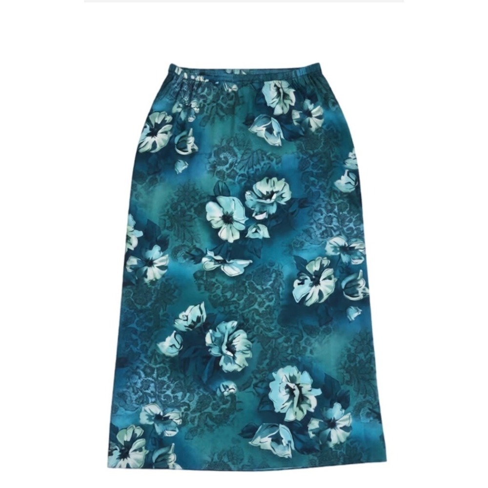 Liz Baker Petite Teal Floral Maxi Skirt Romantic Cottagecorecorecore Vintage